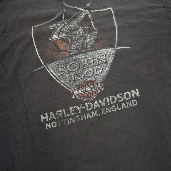 Vintage Distressed HARLEY DAVIDSON Brotherhood Robin Hood Motorcycle Shirt L - Picture 2 of 6